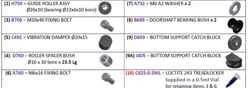 VENTURA  PS 1.0 PLUG SLIDER – DOORSHAFT SERVICE KIT 
